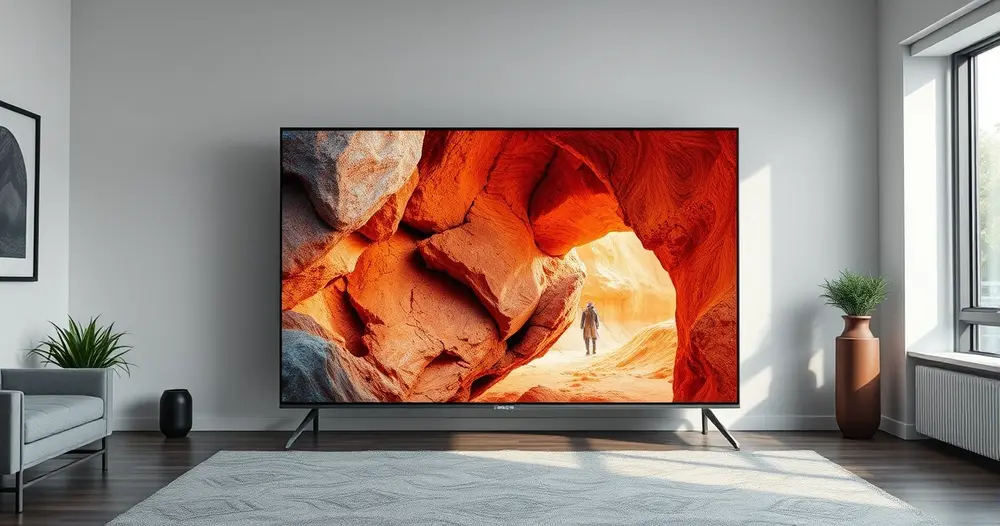televisão 4k exibindo imagem detalhada em sala moderna